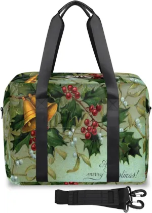 Christmas Bells Flowers Weekender Bag, Waterproof Travel Duffel Bags, Overnight Bags for Women, Duffel Bag with Trolley Sleeve, For Men Travel Business Gym Gift