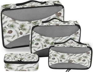 Christmas Tree Green Branches, Pine Cone Fir, Spruce 4 PCs Set Packing Bags, Luggage Organizer Bag, Portable Cube Toiletry bag, Durable Travel Cosmetic Storage Bag for Men Women