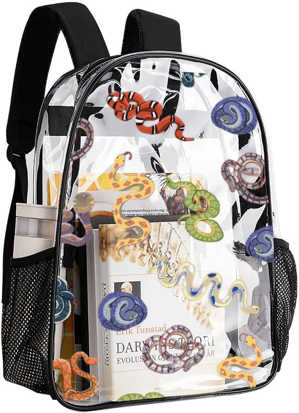 Clear Backpack Heavy Duty Snake Animal Summer 16 Inch for Stadium Events Concert Travel Work Sport Hiking Waterproof Sturdy Transparent Bag for Men Women