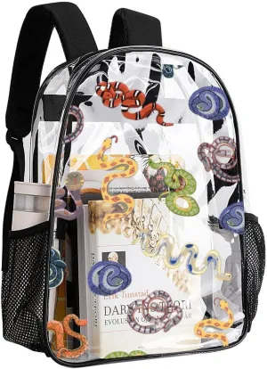 Clear Backpack Heavy Duty Snake Animal Summer 16 Inch for Stadium Events Concert Travel Work Sport Hiking Waterproof Sturdy Transparent Bag for Men Women