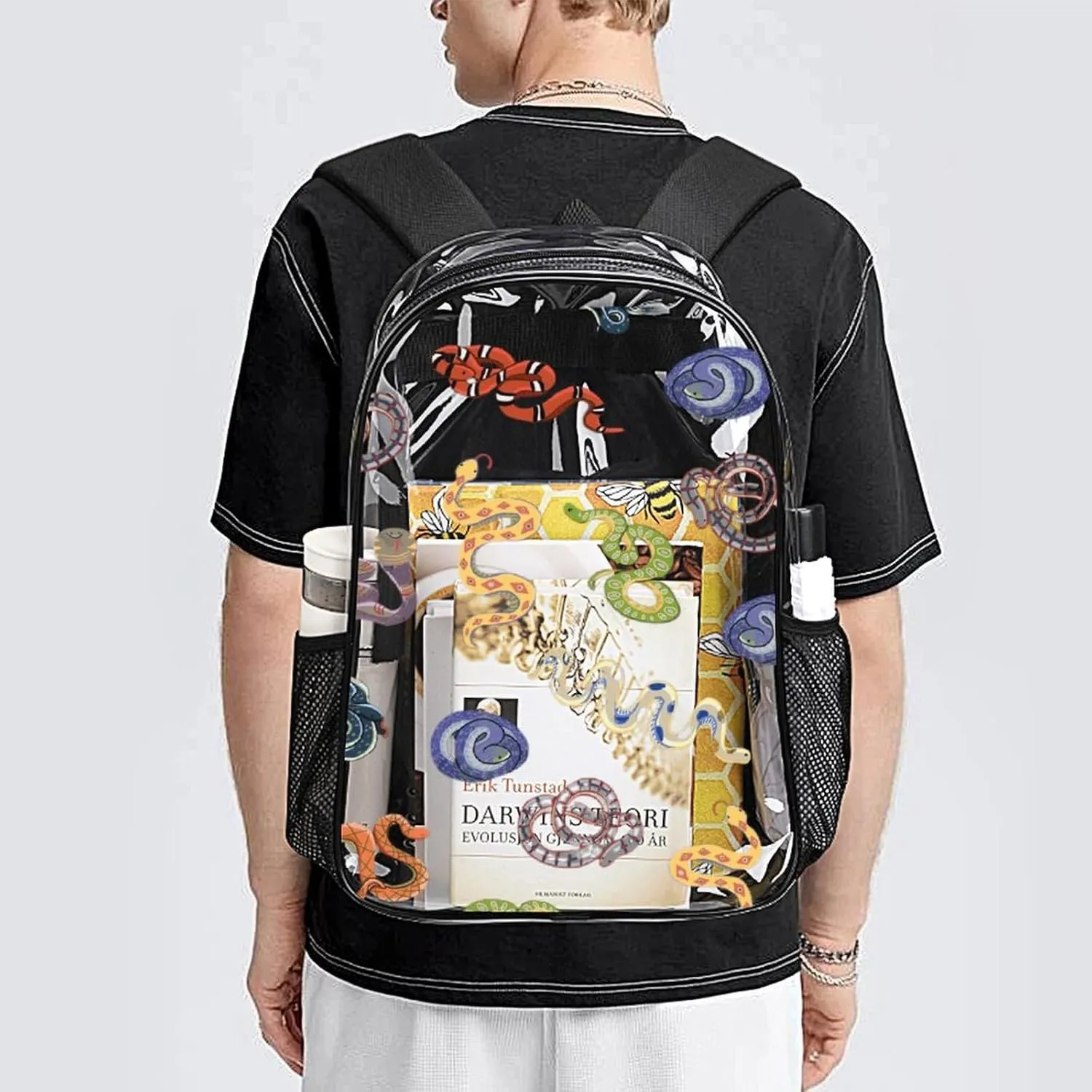 Clear Backpack Heavy Duty Snake Animal Summer 16 Inch for Stadium Events Concert Travel Work Sport Hiking Waterproof Sturdy Transparent Bag for Men Women