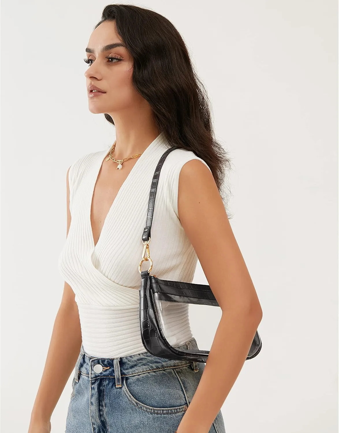 Clear Shoulder Handbag PVC Classic 90s Purse Women Vegan Leather Crocodile Crossbody Bag