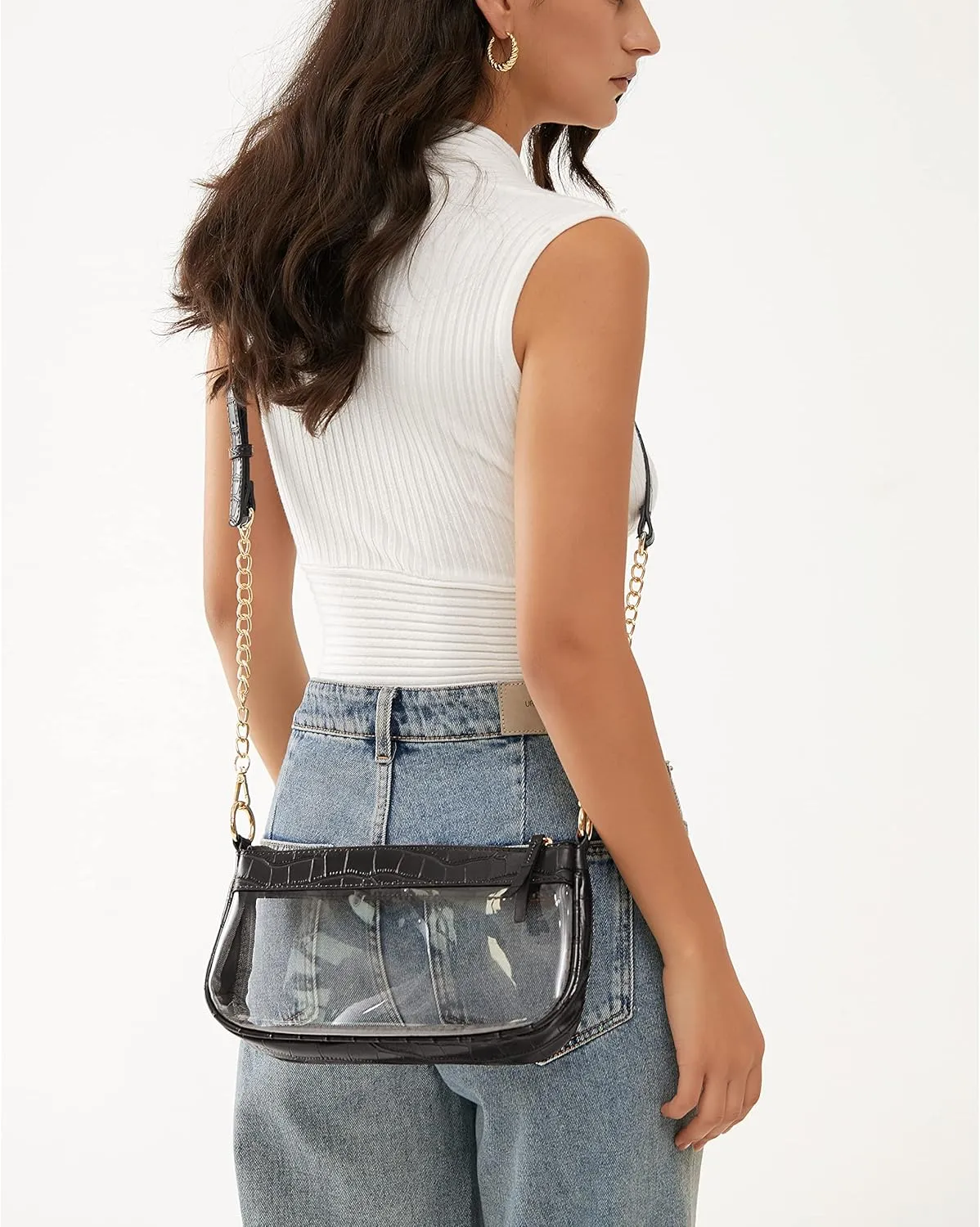 Clear Shoulder Handbag PVC Classic 90s Purse Women Vegan Leather Crocodile Crossbody Bag