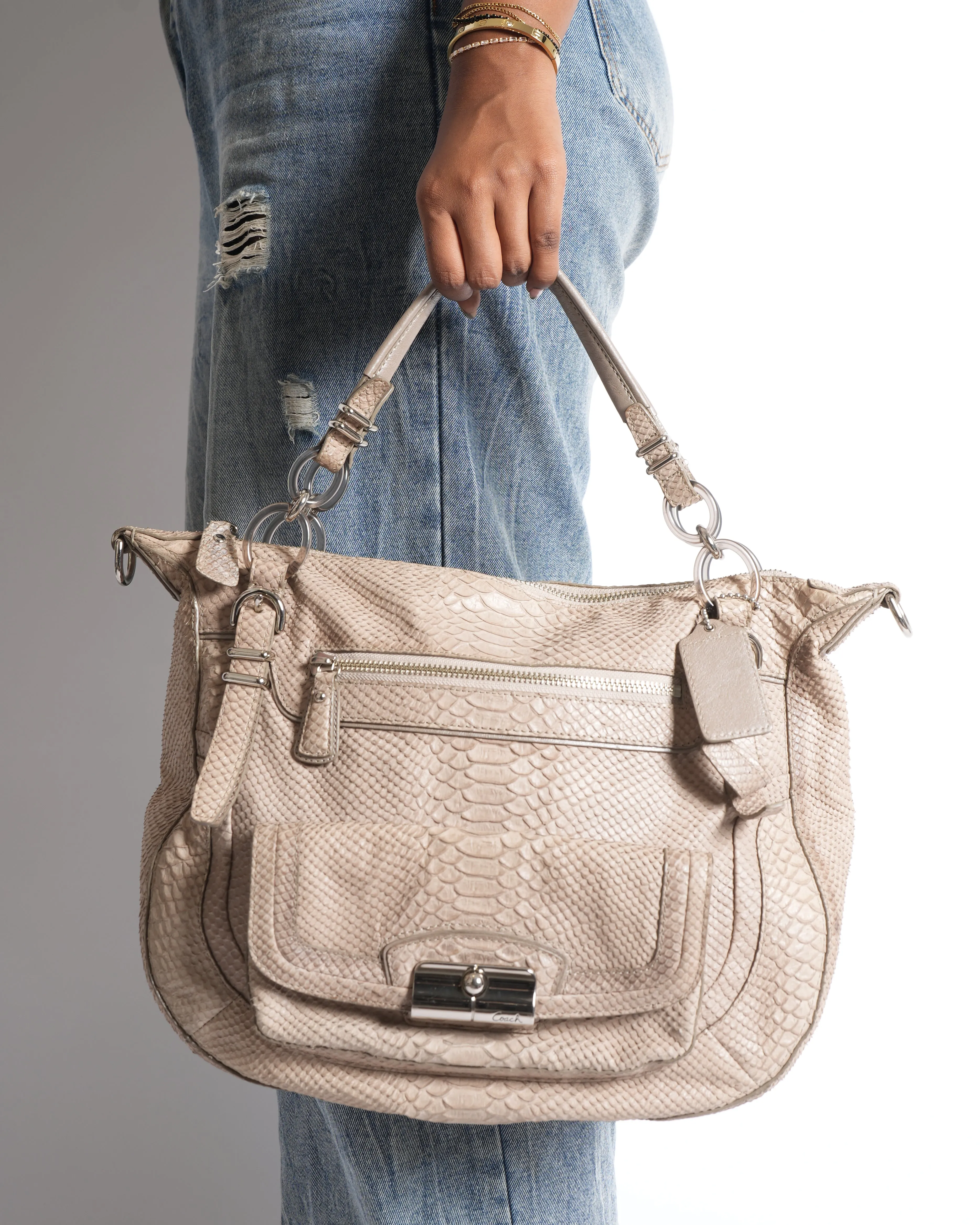 Coach Crocodile Embossed WHite Lether Shoulder Bag