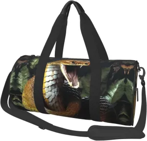 Cobra Snake Print Travel Duffel Bags With Pocket And Adjustable Strap Large Gym Bag Fashion Yoga Bag For Women Men, Black