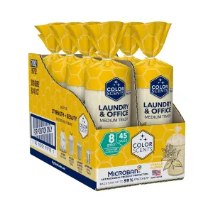 Color Scents Medium Trash Bags - 8 Gallon, 360 Total Bags (8 Packs of 45 Count), Twist Tie - Cream bag in Vanilla Flower Scent with Microban