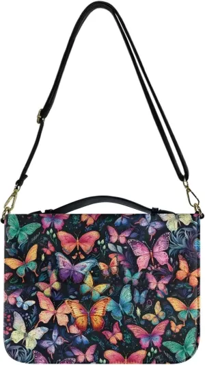 Colorful Butterflies Bible Cover Case for Women Men Multi-Functional Stationery Zipper Pencil Notebooks Case Pencil Bags Church Pu Leather Bible Accessories