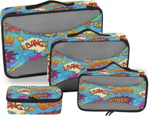 Colorful Comic Book Explosion Pattern BANG BOO WOW 4 PCs Set Packing Bags, Luggage Organizer Bag, Portable Cube Toiletry bag, Durable Travel Cosmetic Storage Bag for Men Women