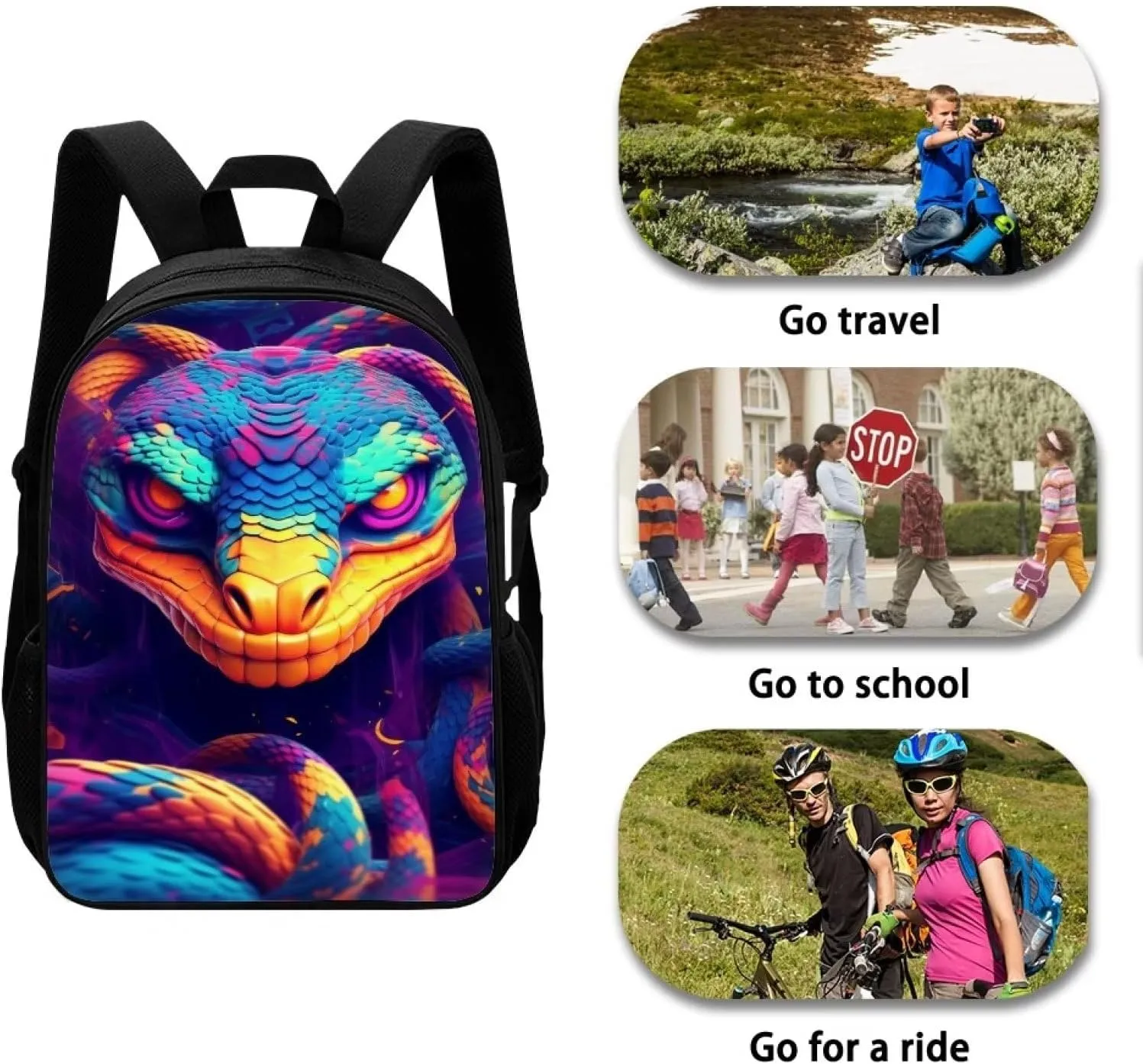 Colorful Cool Snake School Laptop Backpack Teens Girls Boys Kids School Bags Bookbag Magical Animal Water Resistant College Travel Daypack for Men Women