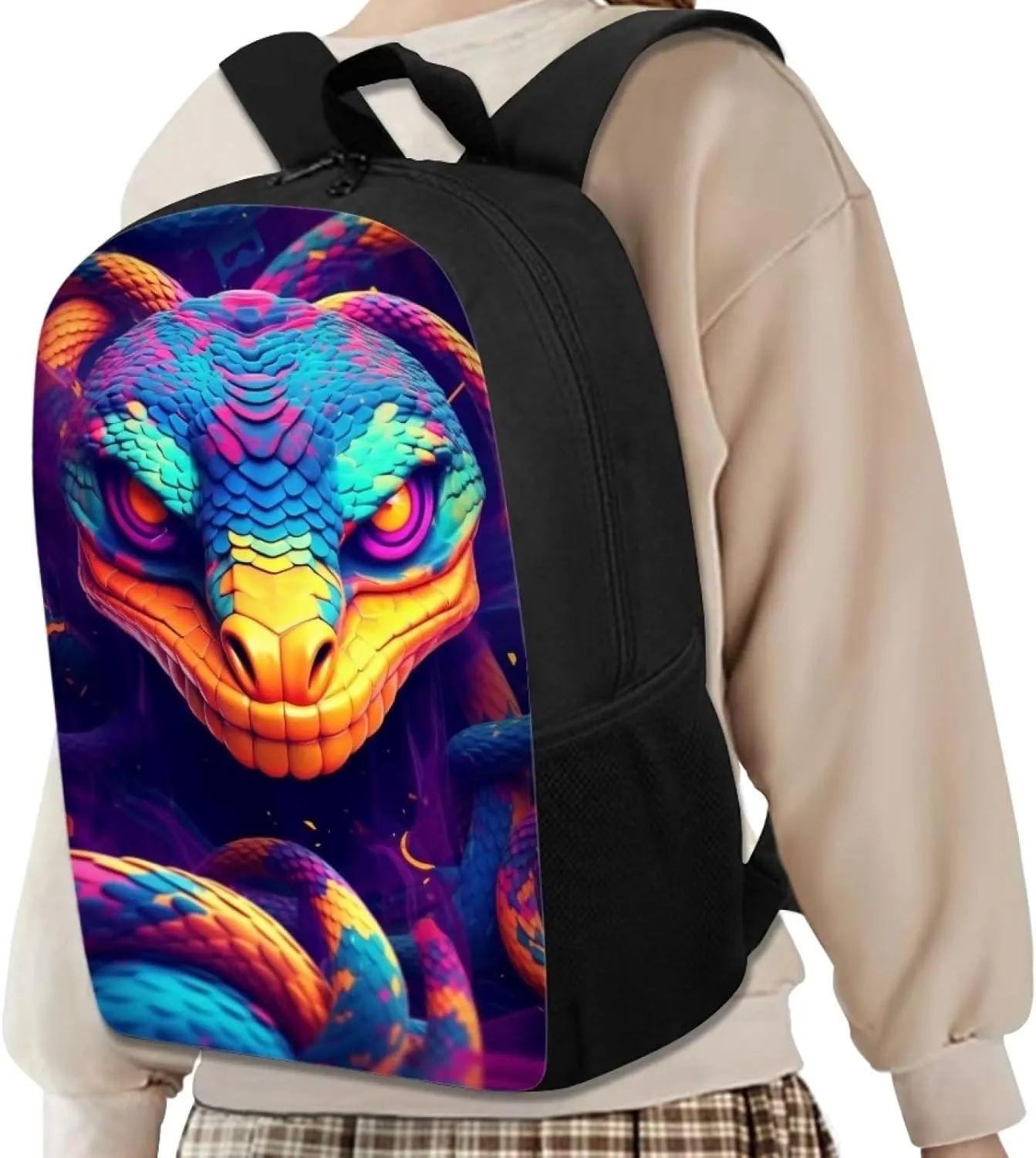Colorful Cool Snake School Laptop Backpack Teens Girls Boys Kids School Bags Bookbag Magical Animal Water Resistant College Travel Daypack for Men Women