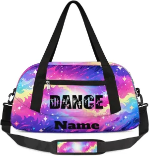 Colorful Starry Sky Tie-dye Custom Name Kids Duffel Bags Personalized Customized Gifts Sports Gym Bag Girls Dance Bag Overnight Weekender Sleepover Travel Tote Carry On Bag for Girls