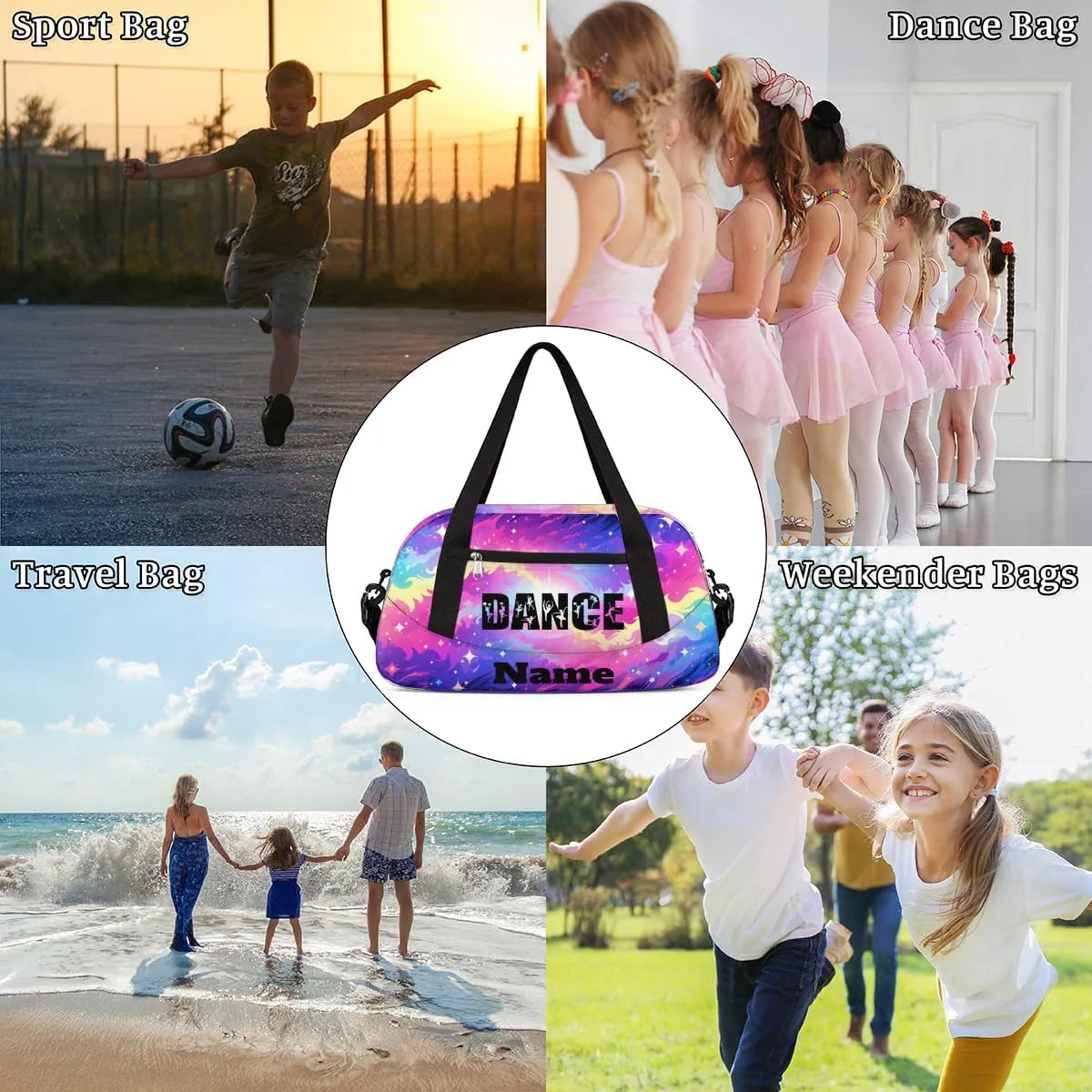 Colorful Starry Sky Tie-dye Custom Name Kids Duffel Bags Personalized Customized Gifts Sports Gym Bag Girls Dance Bag Overnight Weekender Sleepover Travel Tote Carry On Bag for Girls
