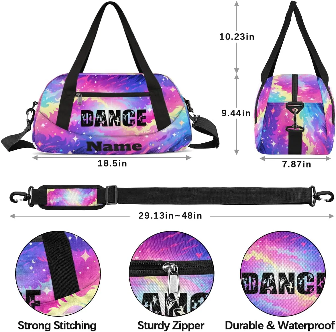 Colorful Starry Sky Tie-dye Custom Name Kids Duffel Bags Personalized Customized Gifts Sports Gym Bag Girls Dance Bag Overnight Weekender Sleepover Travel Tote Carry On Bag for Girls