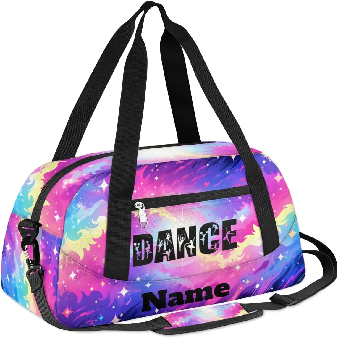 Colorful Starry Sky Tie-dye Custom Name Kids Duffel Bags Personalized Customized Gifts Sports Gym Bag Girls Dance Bag Overnight Weekender Sleepover Travel Tote Carry On Bag for Girls