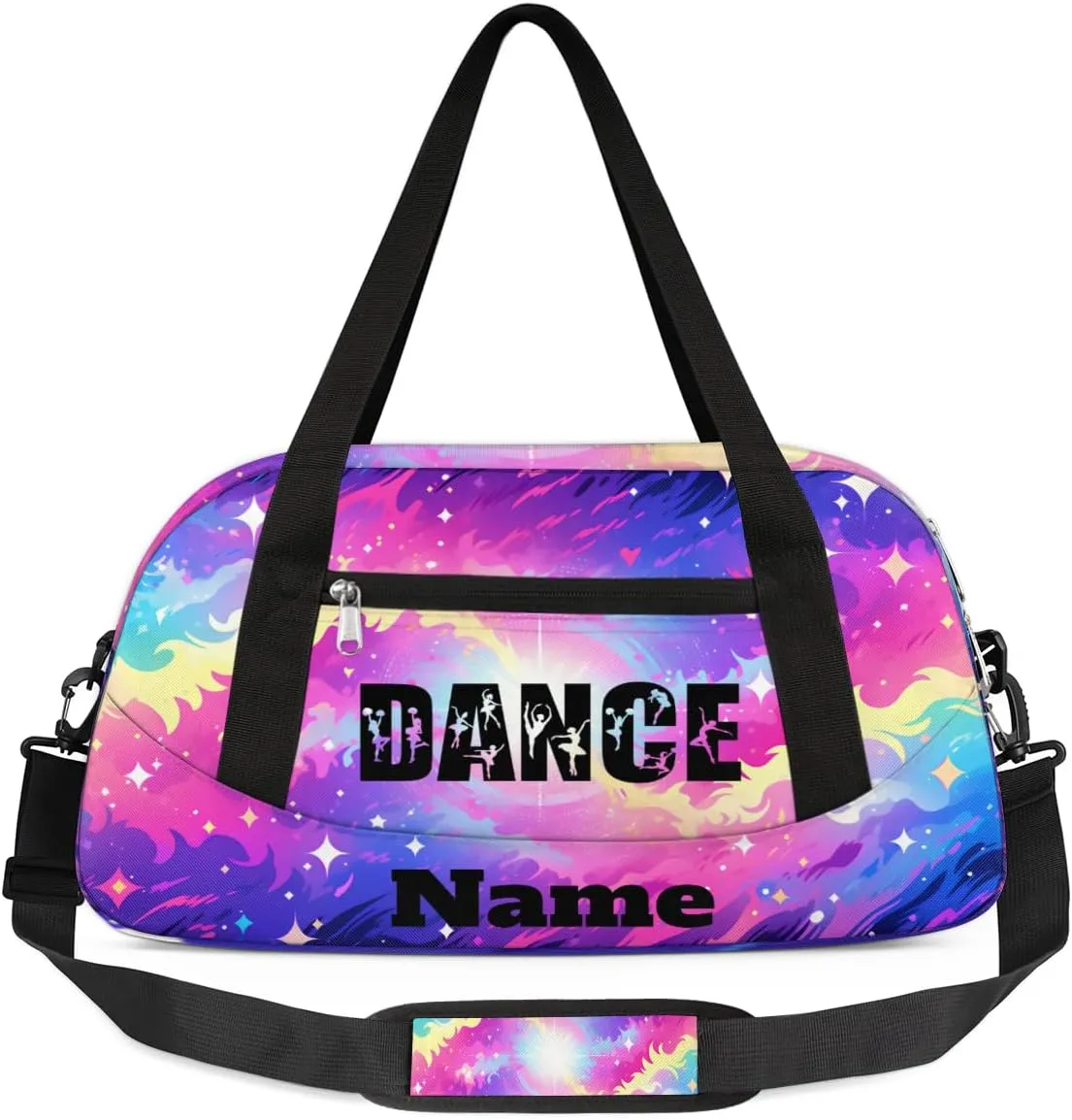Colorful Starry Sky Tie-dye Custom Name Kids Duffel Bags Personalized Customized Gifts Sports Gym Bag Girls Dance Bag Overnight Weekender Sleepover Travel Tote Carry On Bag for Girls