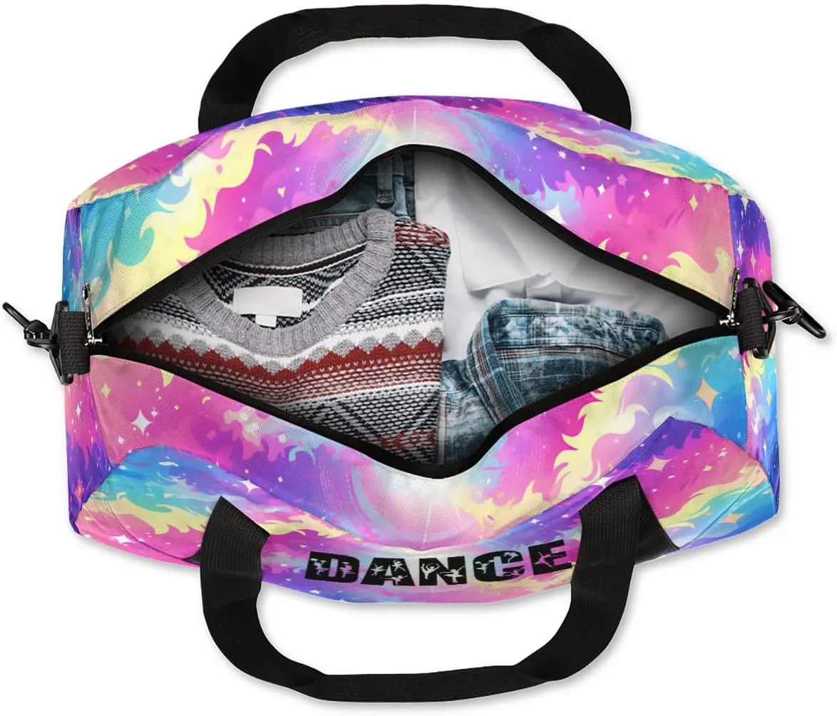 Colorful Starry Sky Tie-dye Custom Name Kids Duffel Bags Personalized Customized Gifts Sports Gym Bag Girls Dance Bag Overnight Weekender Sleepover Travel Tote Carry On Bag for Girls