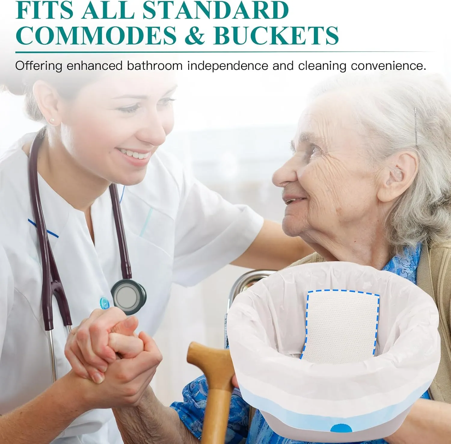 Commode Liners with Absorbent Pads for Bedside Commode, 50 Commode Bags 50 Commode Pads, Portable Toilet Bags Leak-Proof Disposable Potty Bags for Bedside Commode Bucket