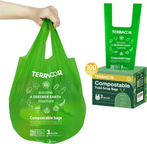 Compost Bags, Handle Tie Food Scrap Bags 3 Gallon,100 Count,Certified by BPI and ASTM D6400, Kitchen Compost Bin Compatible