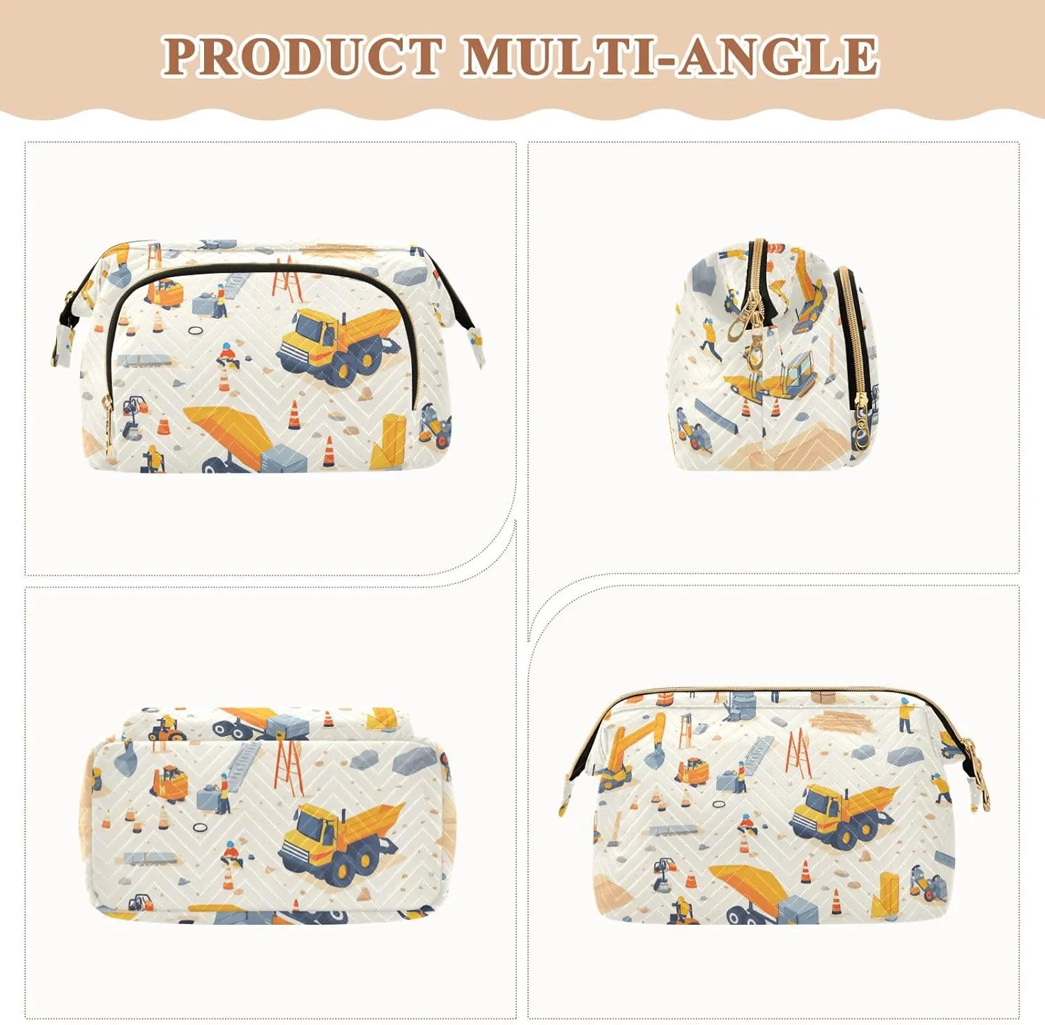 Construction Scene Loader Beige Travel Bag Waterproof Make Up Bags For Women Women's Coin Purse Wallet for Travel Accessories