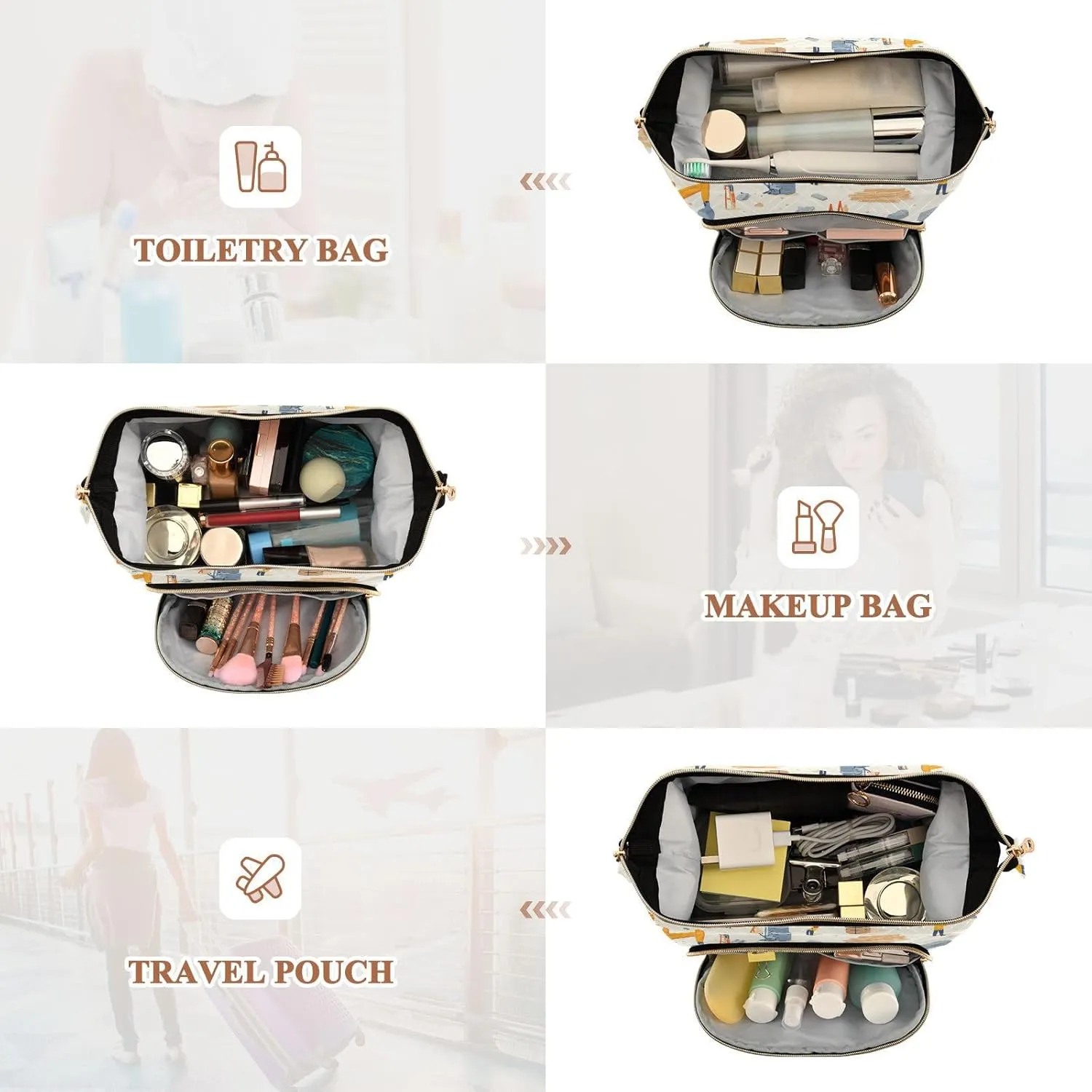 Construction Scene Loader Beige Travel Bag Waterproof Make Up Bags For Women Women's Coin Purse Wallet for Travel Accessories