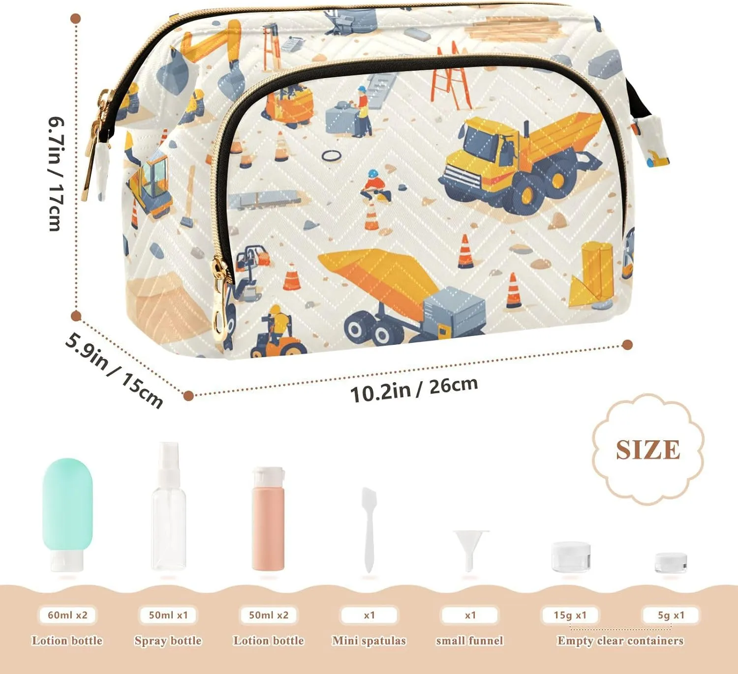 Construction Scene Loader Beige Travel Bag Waterproof Make Up Bags For Women Women's Coin Purse Wallet for Travel Accessories