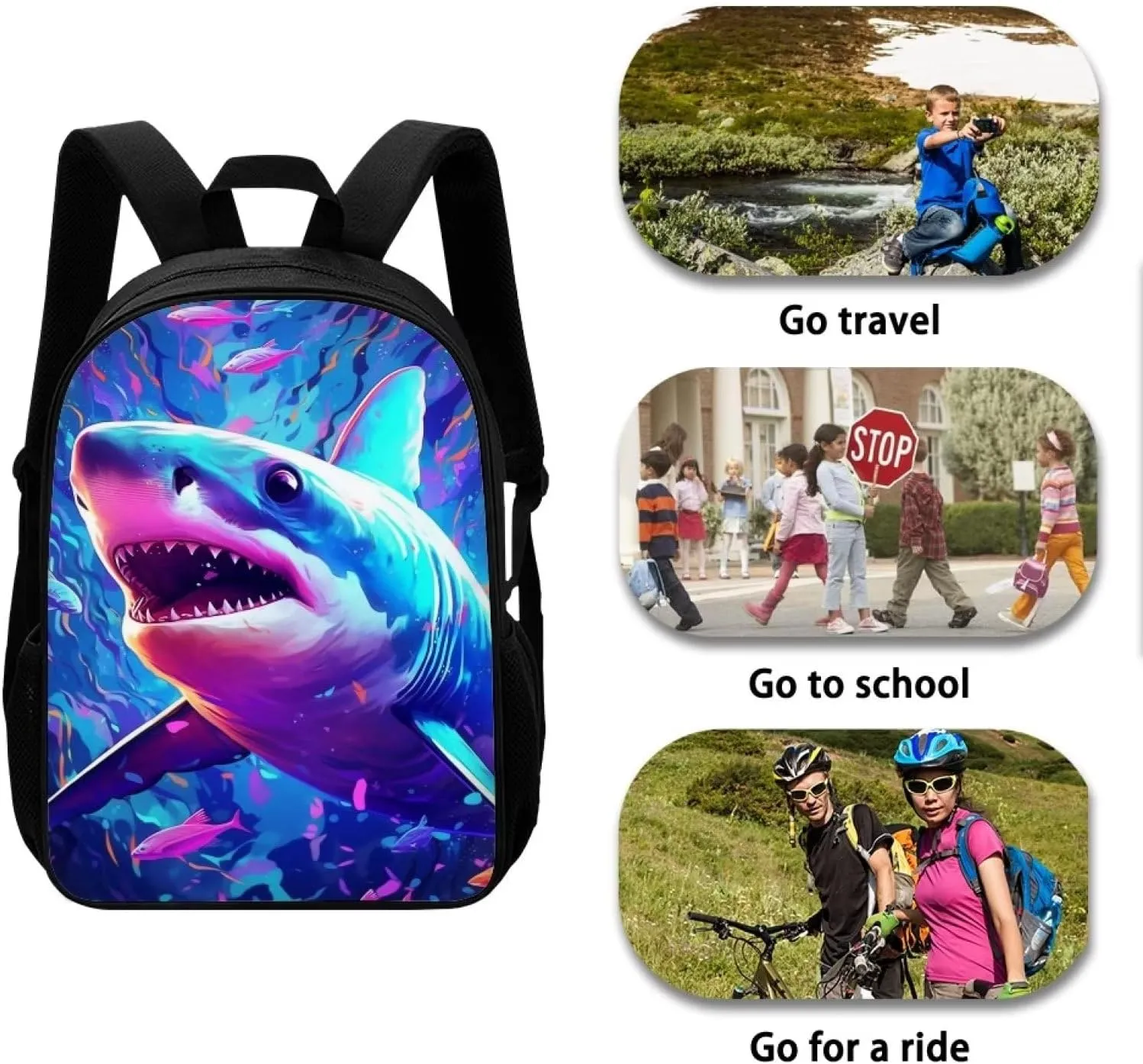 Cool Blue Shark Cool Animal Backpack School Backpacks Preschool Book Bag Cute School Bags for Kids Boys Girls Travel Daypack