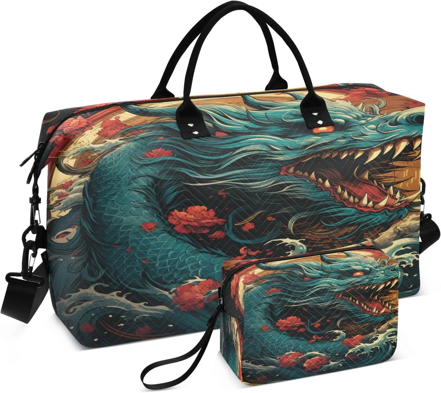 Cool Dragon Moon Sports Swim Gym Bag Weekender Duffel Travel Bags Handbag with Makeup Storage Bag for Girls Men