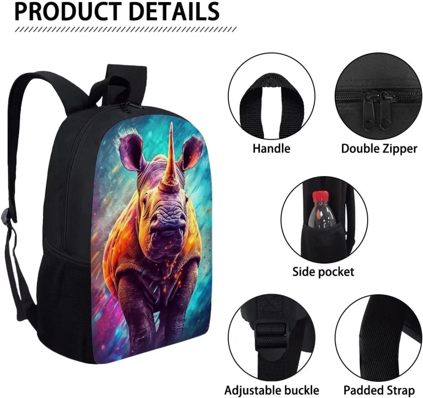 Cool Rhinoceros Boys School Backpacks Travel Rucksack Book Bag Cute Animal School Bag For Kids Girls