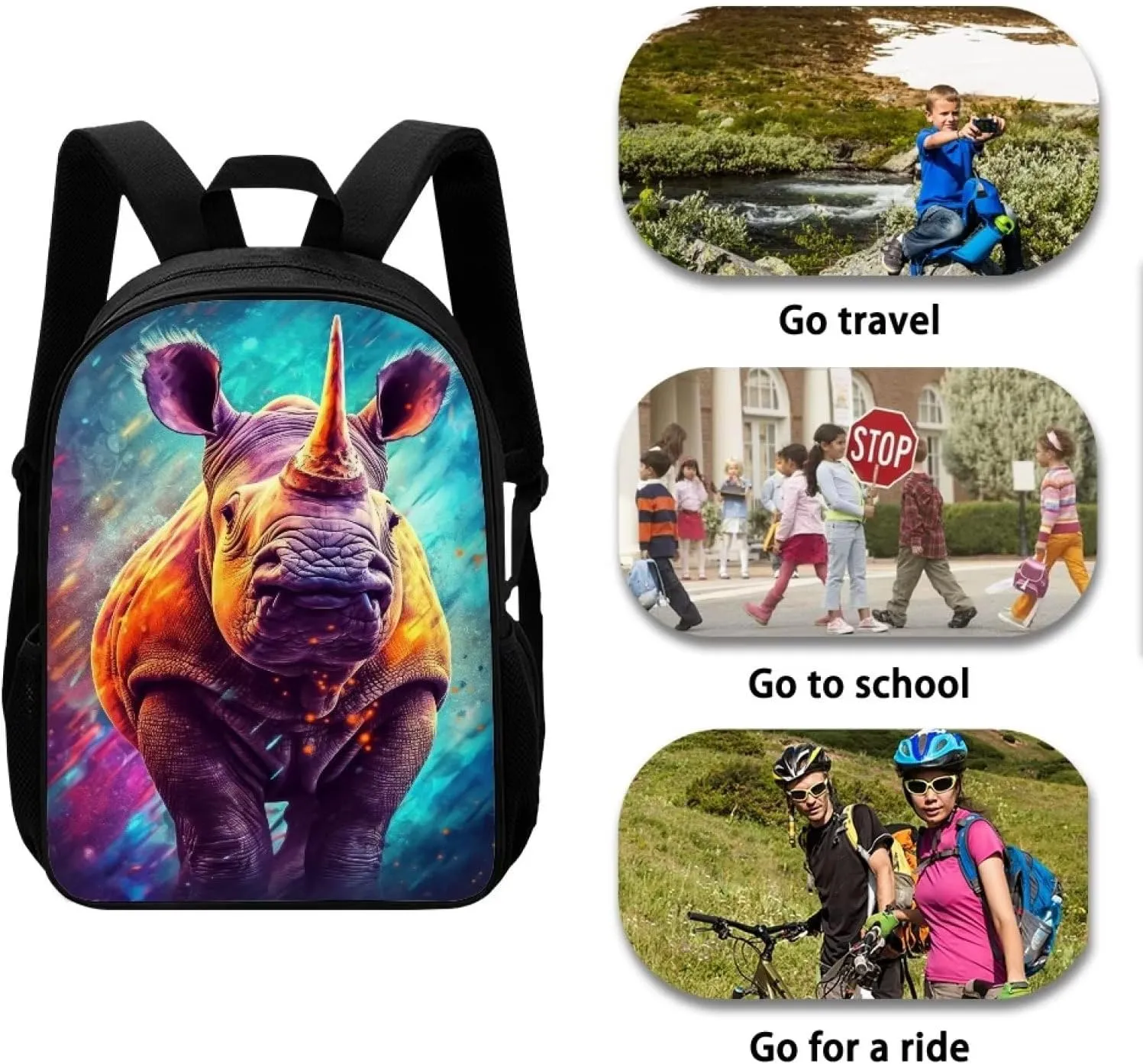 Cool Rhinoceros Boys School Backpacks Travel Rucksack Book Bag Cute Animal School Bag For Kids Girls