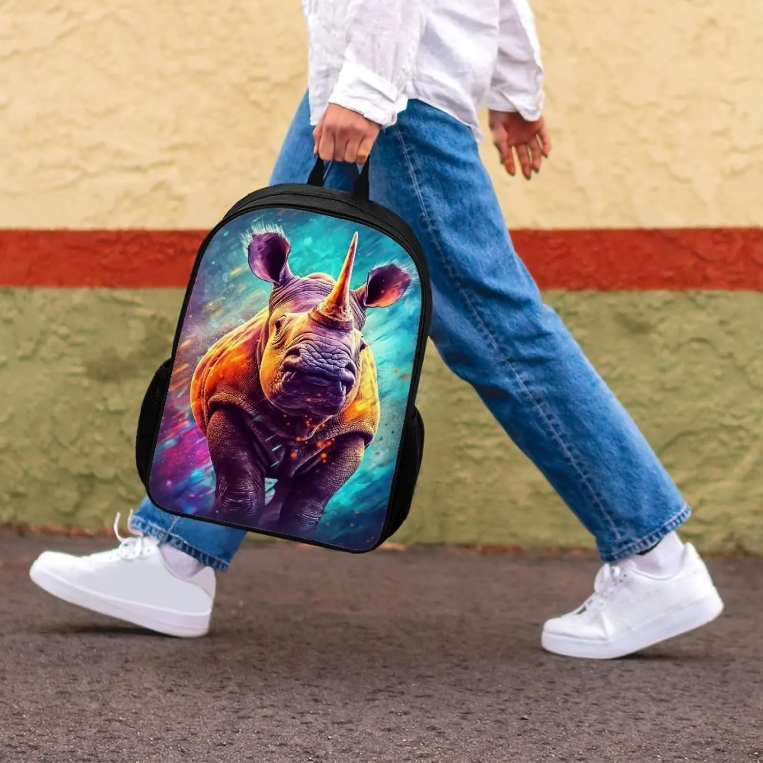 Cool Rhinoceros Boys School Backpacks Travel Rucksack Book Bag Cute Animal School Bag For Kids Girls