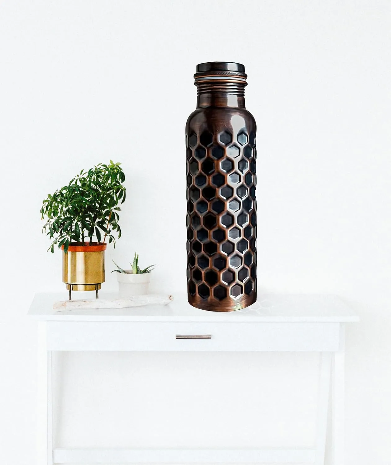 Copper Water Bottle With Beautiful Design 32 oz - Leak Proof Ayurvedic Drinkware Copper Vessel for Sports, Gym, Outdoors, Yoga, (Design 20)