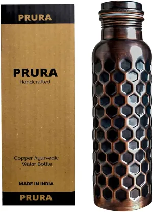 Copper Water Bottle With Beautiful Design 32 oz - Leak Proof Ayurvedic Drinkware Copper Vessel for Sports, Gym, Outdoors, Yoga, (Design 20)