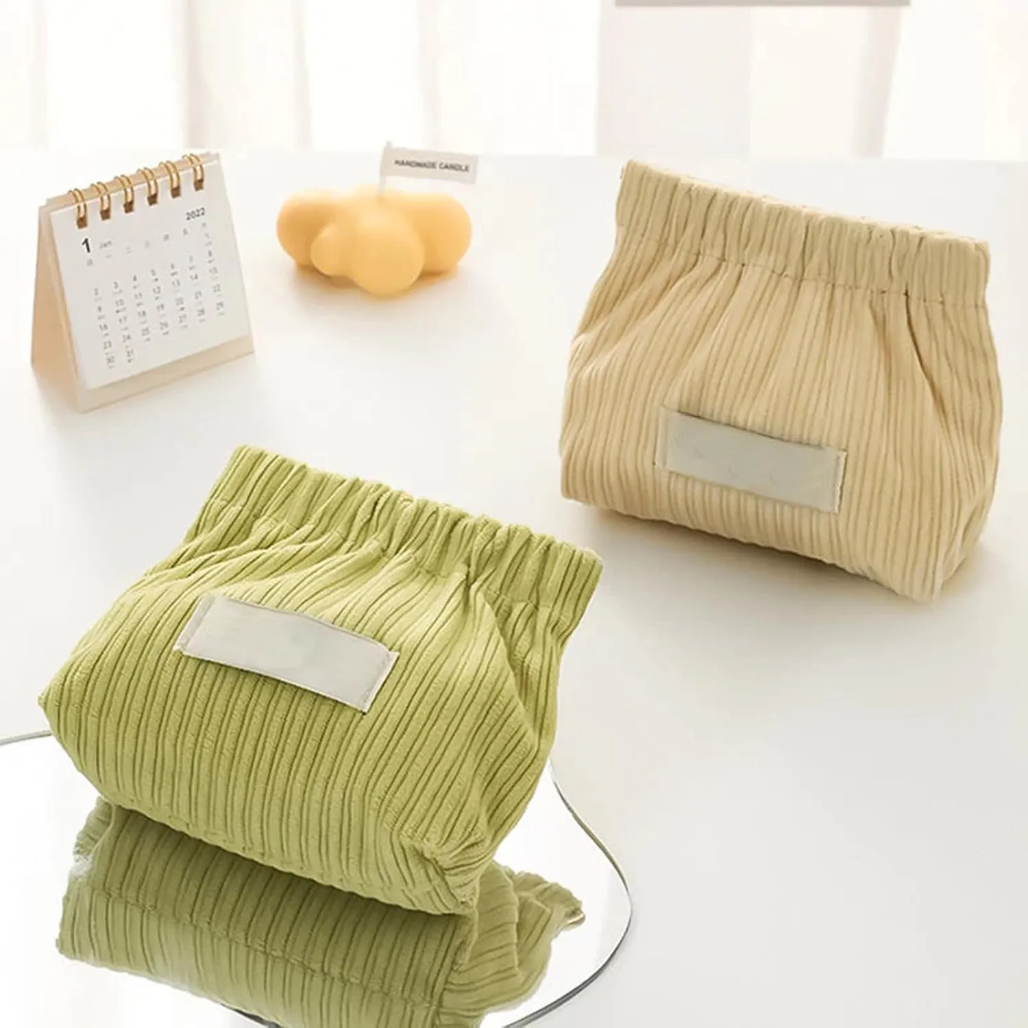 Corduroy Elastic Hair Tie Organizer, 2024 New Cosmetic Bags for Women Makeup Bag Large Capacity Purse Travel Toiletry Zipper Storage Pouch Make up Brushes Organizer for Gifts (6 set)