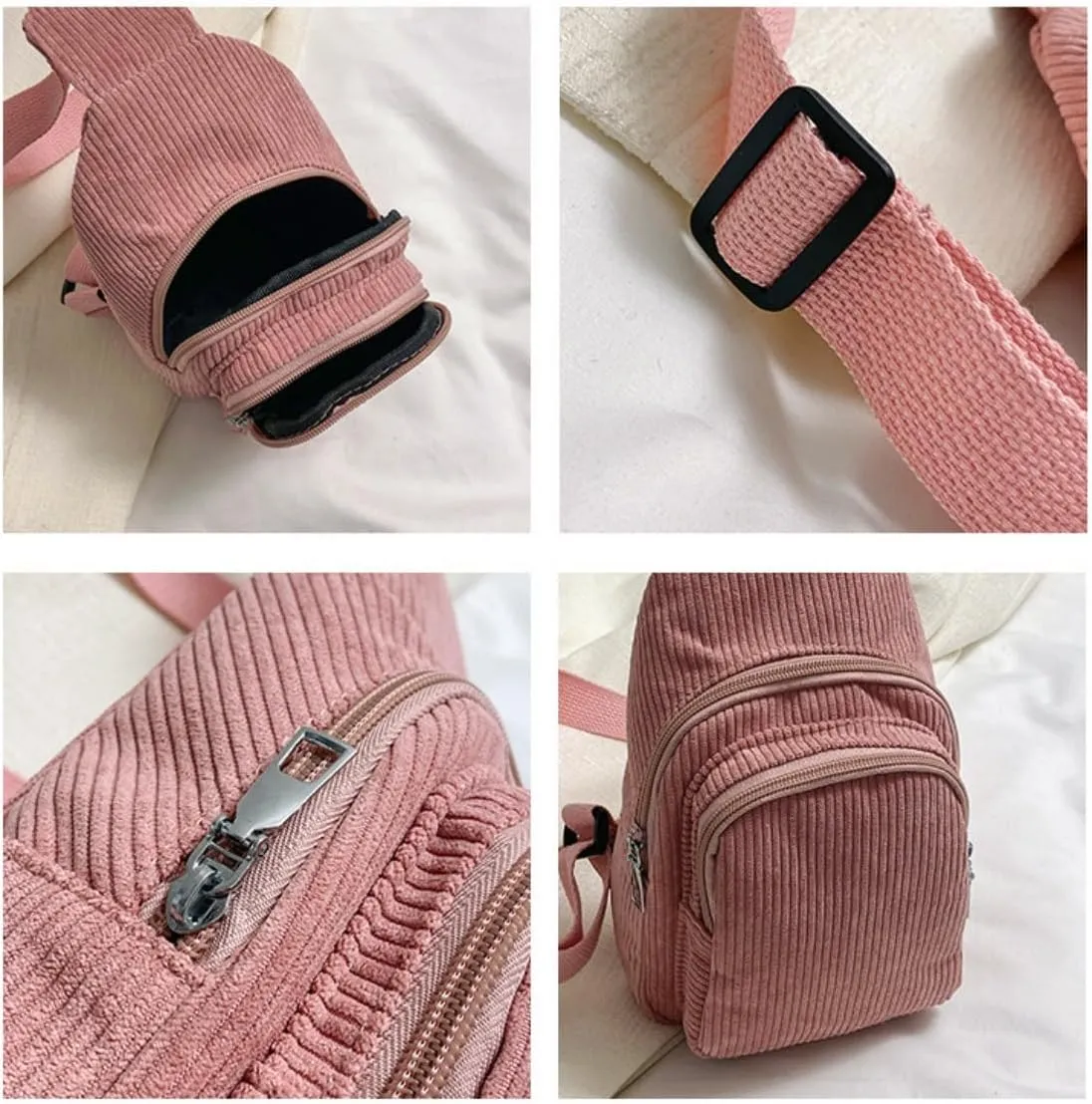 Corduroy Fanny Packs for Women Men, Fashionable Waist Bags Waterproof Small Crossbody Belt Bag Bum Bag with Adjustable Strap For Outdoor (White)