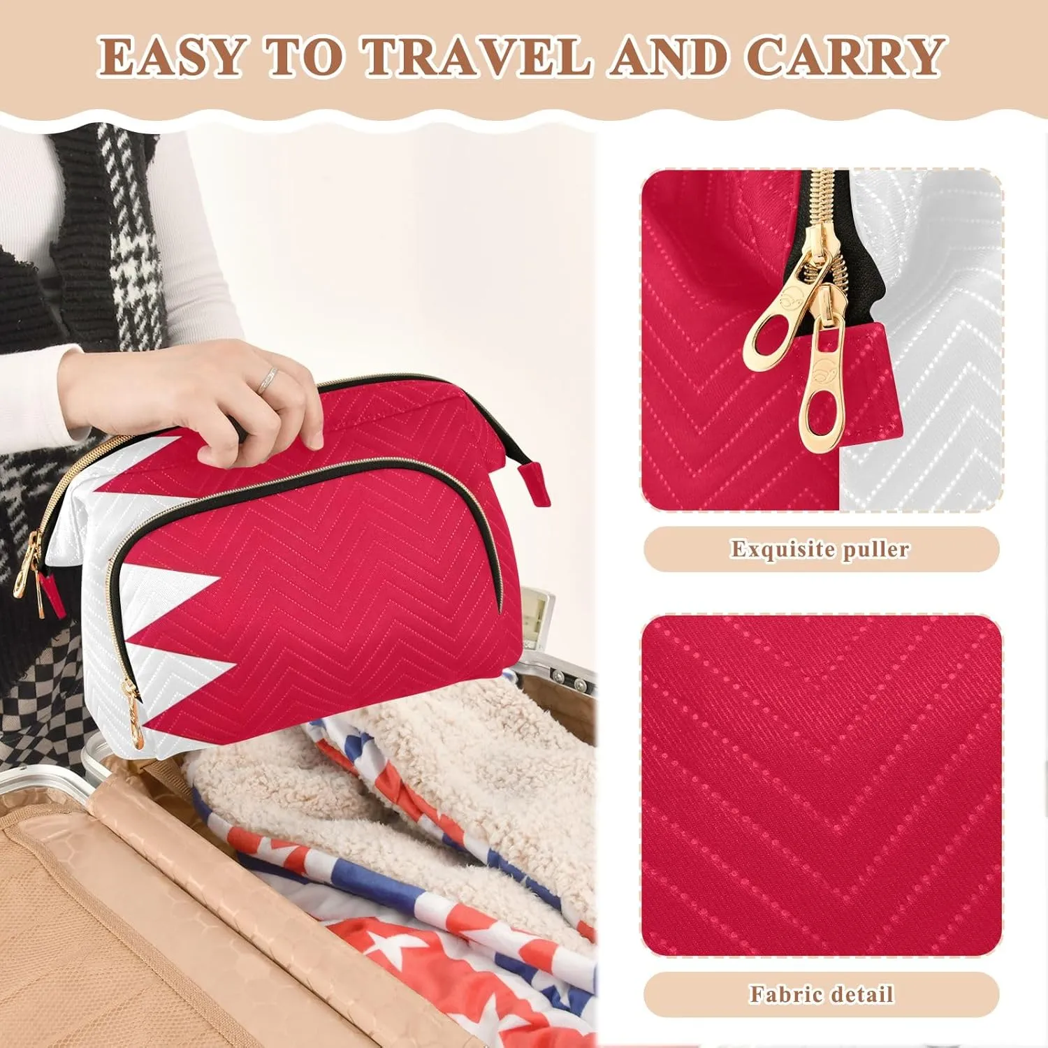Cosmetic Bag Bahrain Flag Wide-open Cosmetic Travel Bags Roomy Cosmetic Bag for Women and Girls