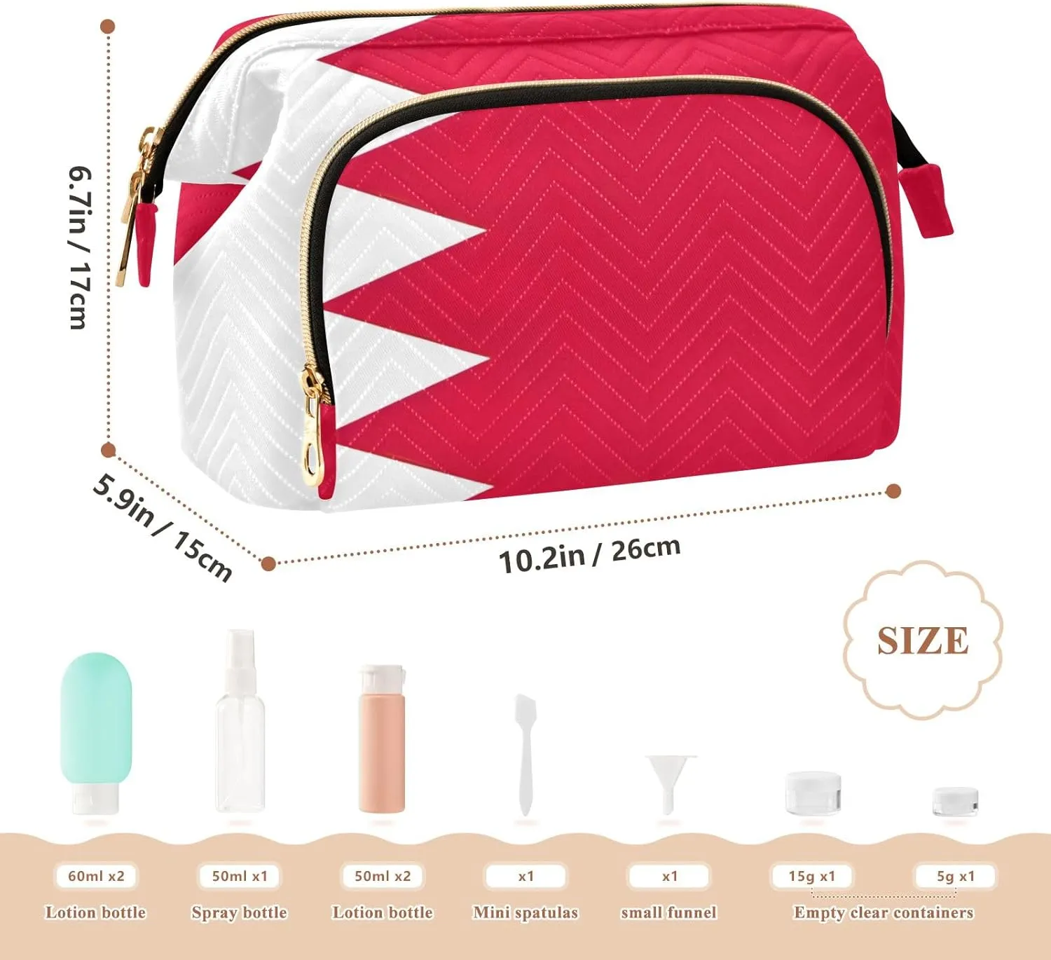 Cosmetic Bag Bahrain Flag Wide-open Cosmetic Travel Bags Roomy Cosmetic Bag for Women and Girls