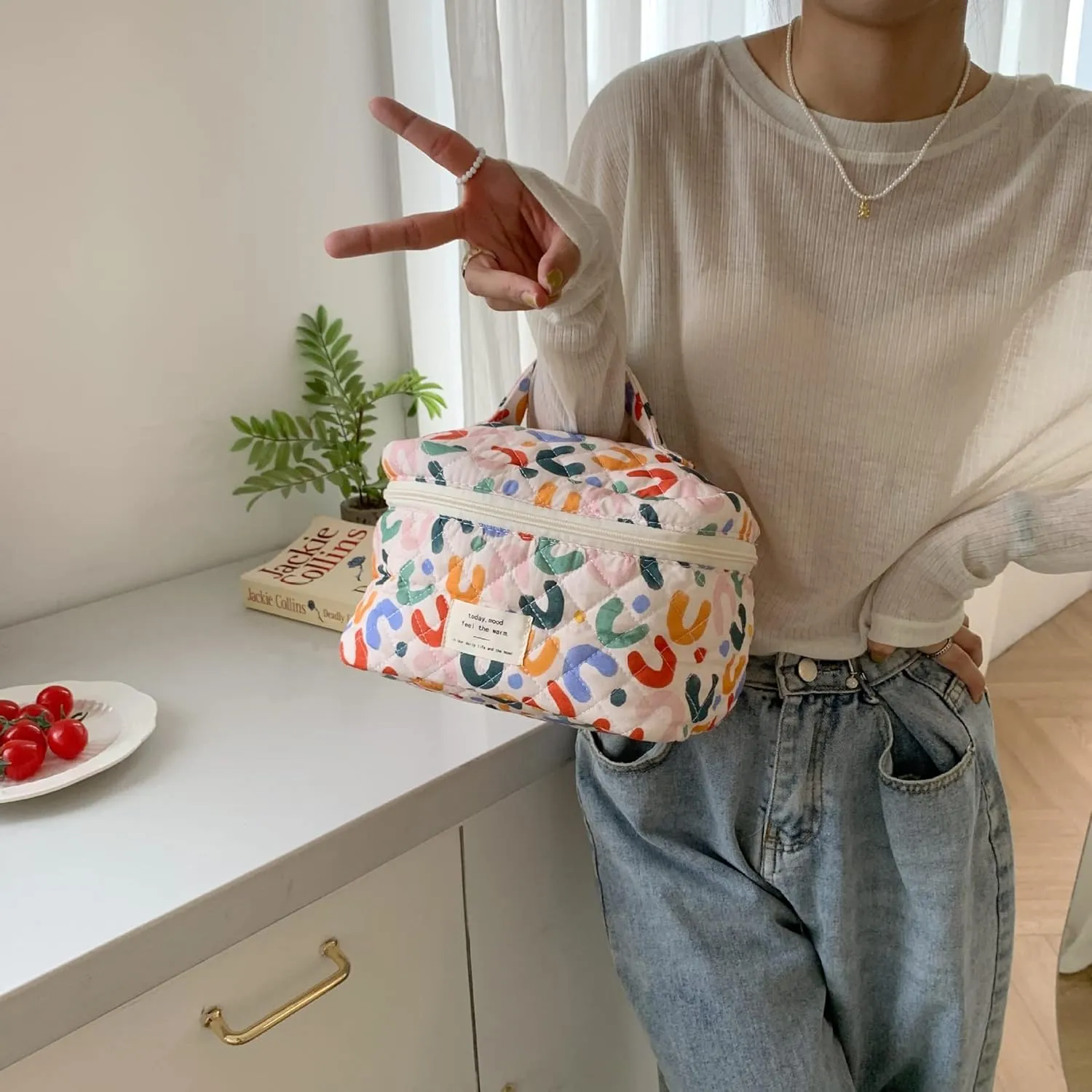 Cosmetic Bags for Women, Cute Floral Makeup Bag, Organizer Storage Make Up Bag, Travel Toiletry Bags, Handbags Purses (UU/Big)
