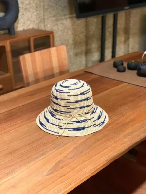 Costal Hand Crochet Straw Bucket Hat Beige / Navy
