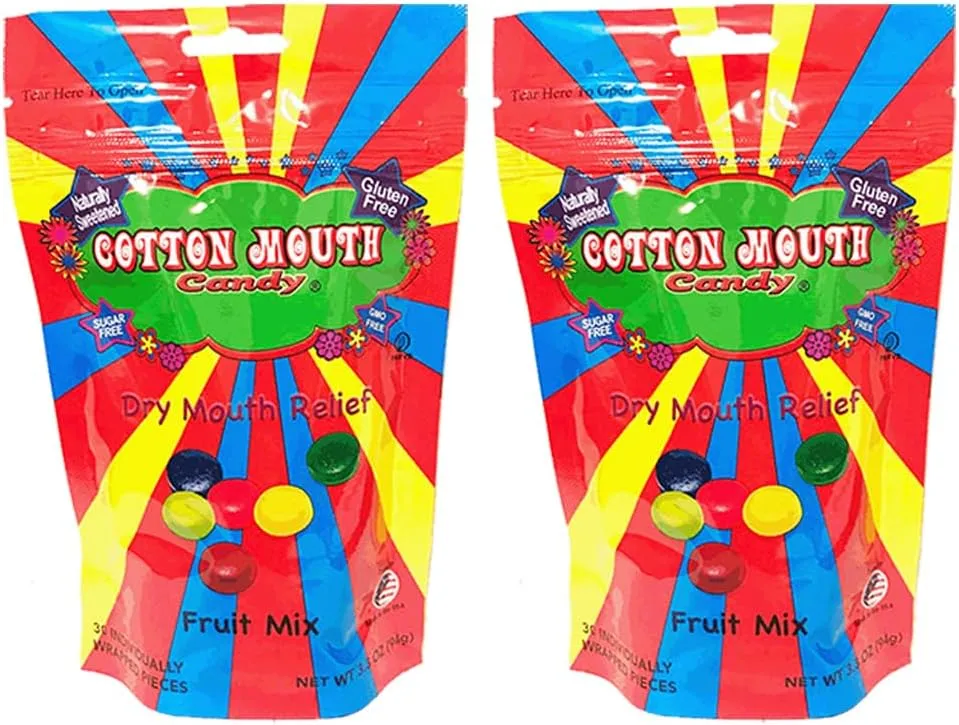 Cotton Mouth Candy Dry Mouth Relief Fruit Mix 3.3 Ounce Bag (2 Bags) | Relieves Dry Mouth & Increases Saliva Production, Sugar Free, Gluten Free, Delicious Fruit Flavor, Individually Wrapped, 30 Ct