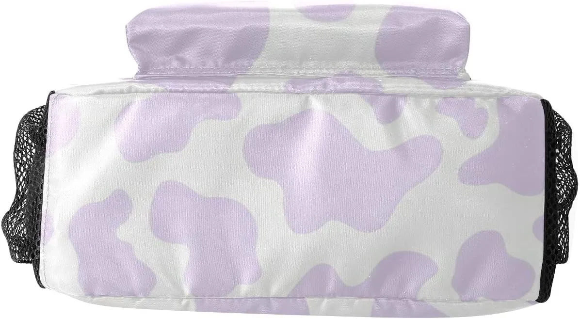 Cow Pattern Purple Backpack Personalized Name Waterproof Travel Bags for Men Women