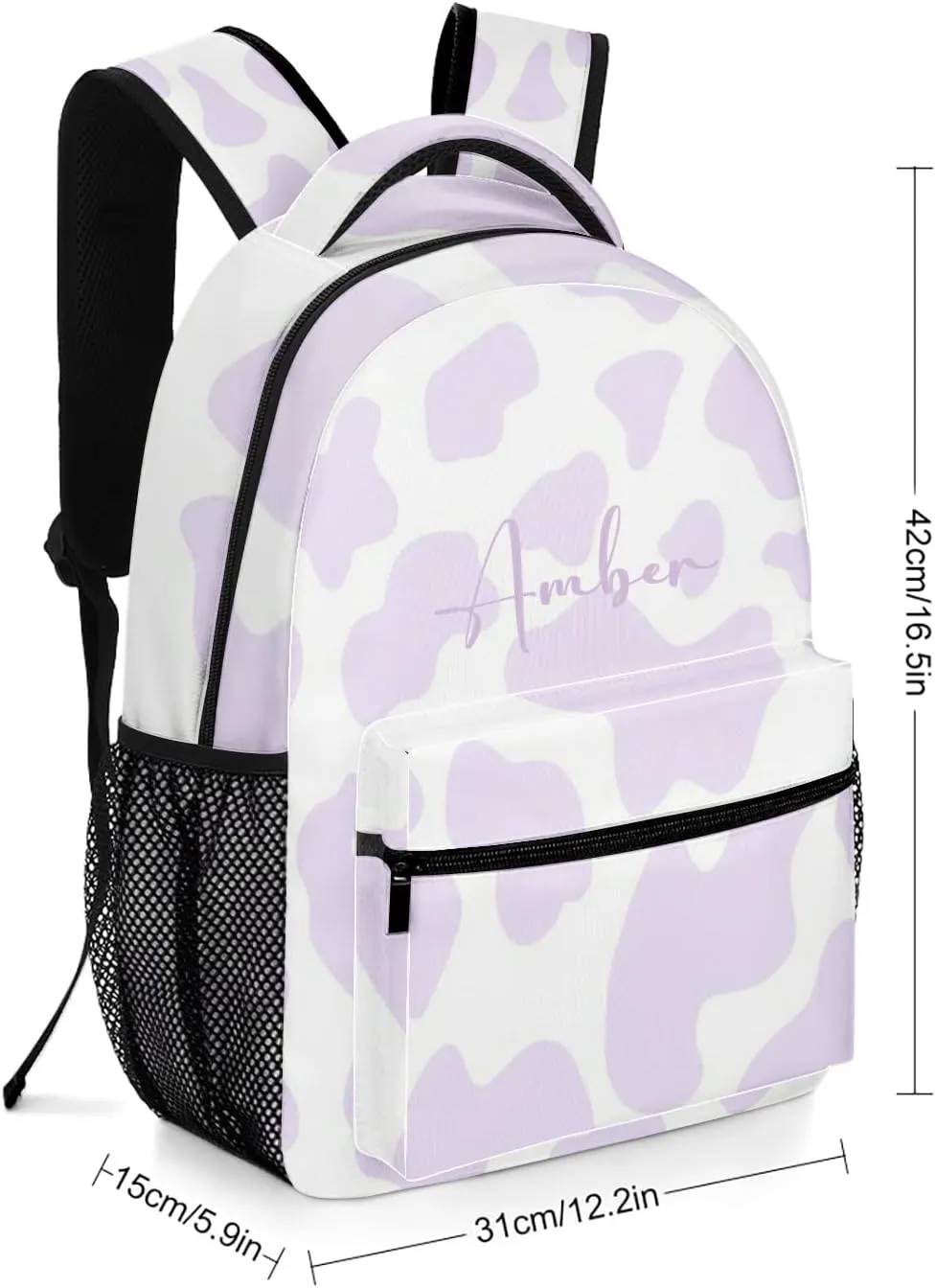 Cow Pattern Purple Backpack Personalized Name Waterproof Travel Bags for Men Women