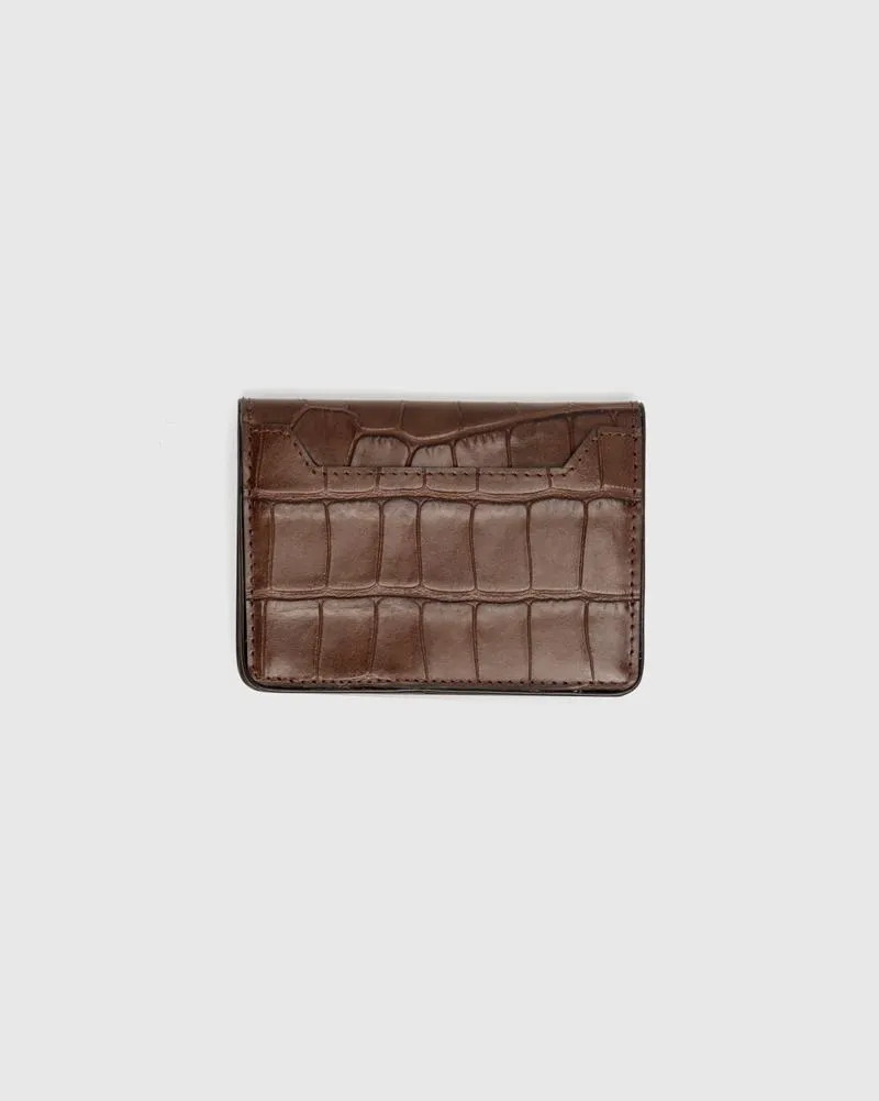 Croc Embossed Bifold Wallet in Brown