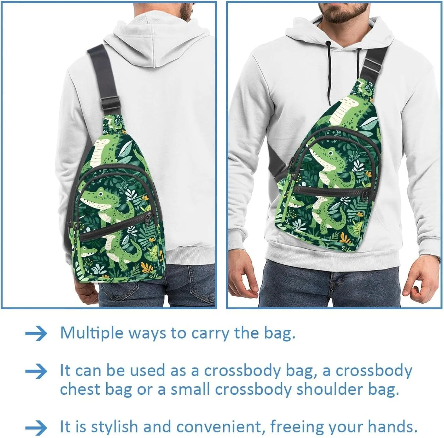 crocodile and plants (3) Sling Bag for Women Men Crossbody Shoulder Tote Blet Bags Backpack Fanny Pack Travel Purse