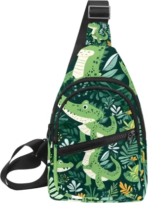crocodile and plants (3) Sling Bag for Women Men Crossbody Shoulder Tote Blet Bags Backpack Fanny Pack Travel Purse