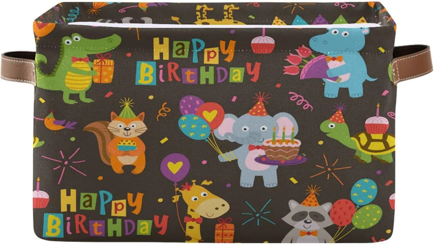 Crocodile Elephant Hipp Raccoon Fox Birthday Storage Basket Fabric Kitchen Baskets Storage Bins Boxes Foldable Organizer Bags for Baby Cloth Toys Closet Playroom Laundry Baskets 2PCS