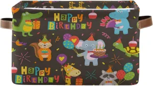 Crocodile Elephant Hipp Raccoon Fox Birthday Storage Basket Fabric Kitchen Baskets Storage Bins Boxes Foldable Organizer Bags for Baby Cloth Toys Closet Playroom Laundry Baskets 2PCS