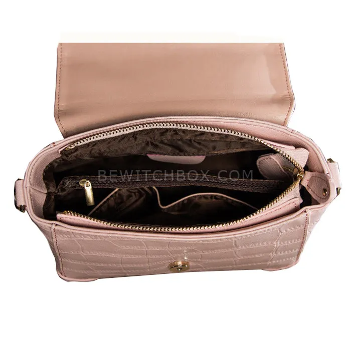 Crocodile Embossed Flip Crossbody Bag
