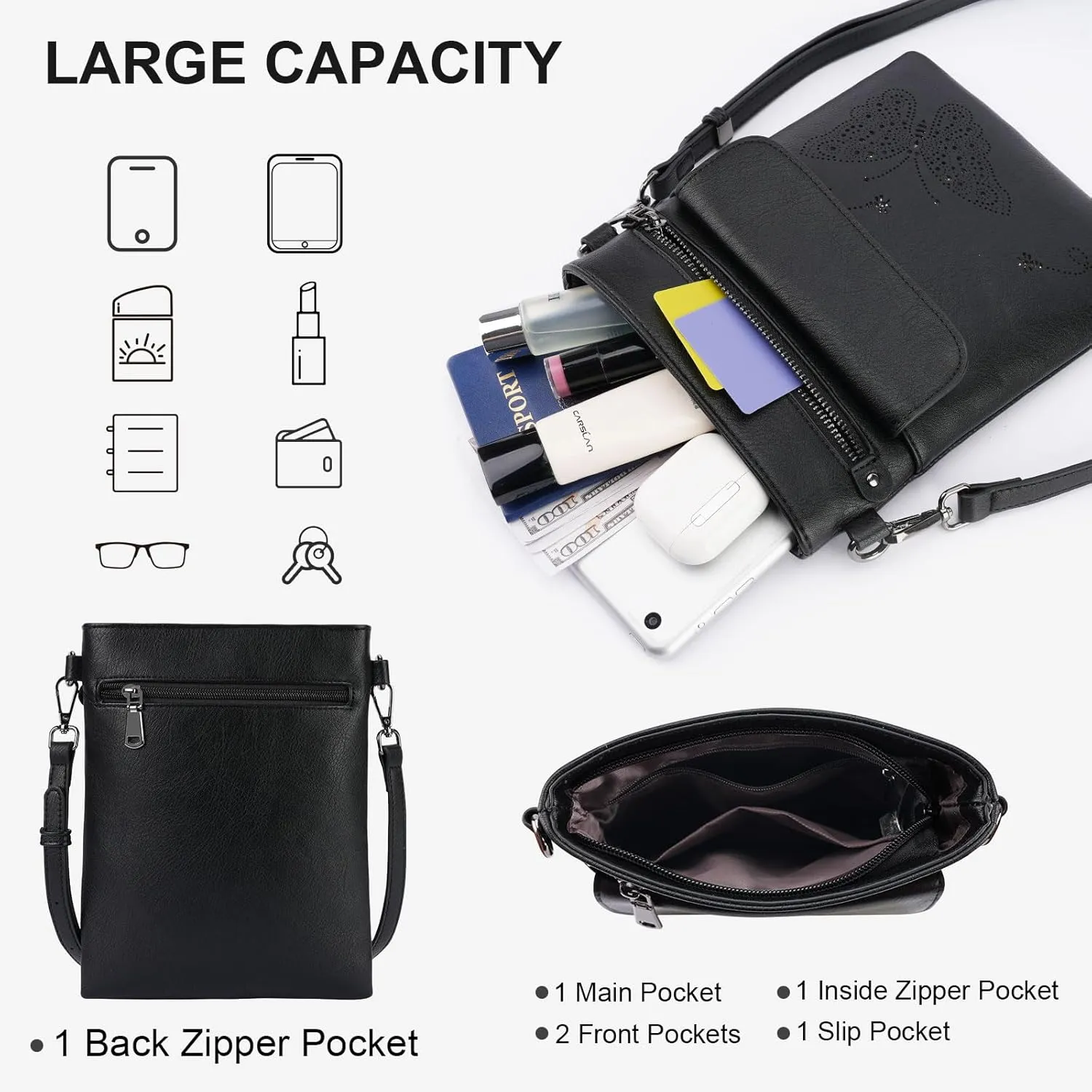 Crossbody Bag for women, Vegan Leathe Cross body Purse with Adjustable Strap, Multi Pocket Shoulder Handbag