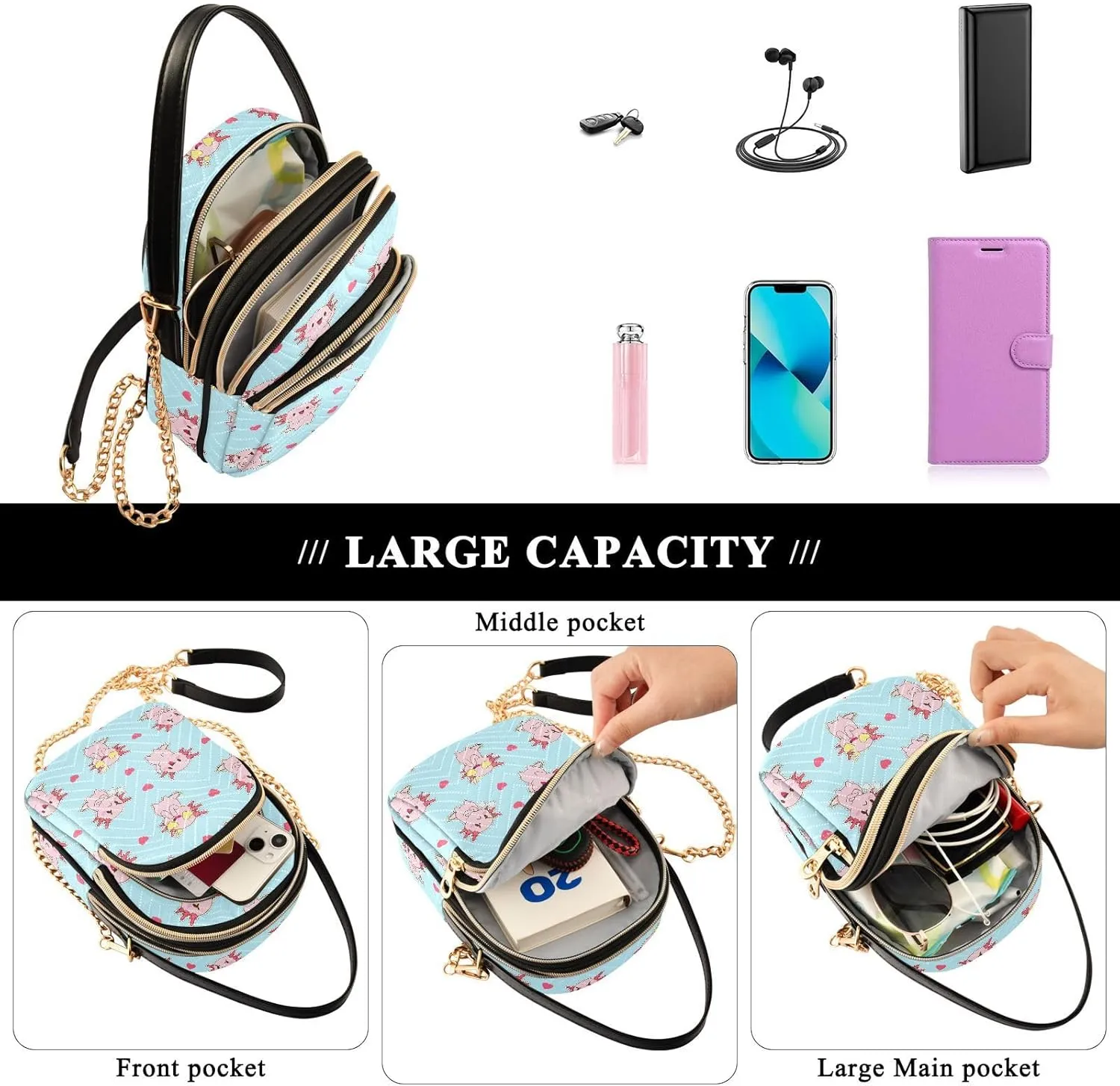 Crossbody Bags for Women Quilted Chain Crossbody Purses Trendy Cross Body Phone Purse Handbag