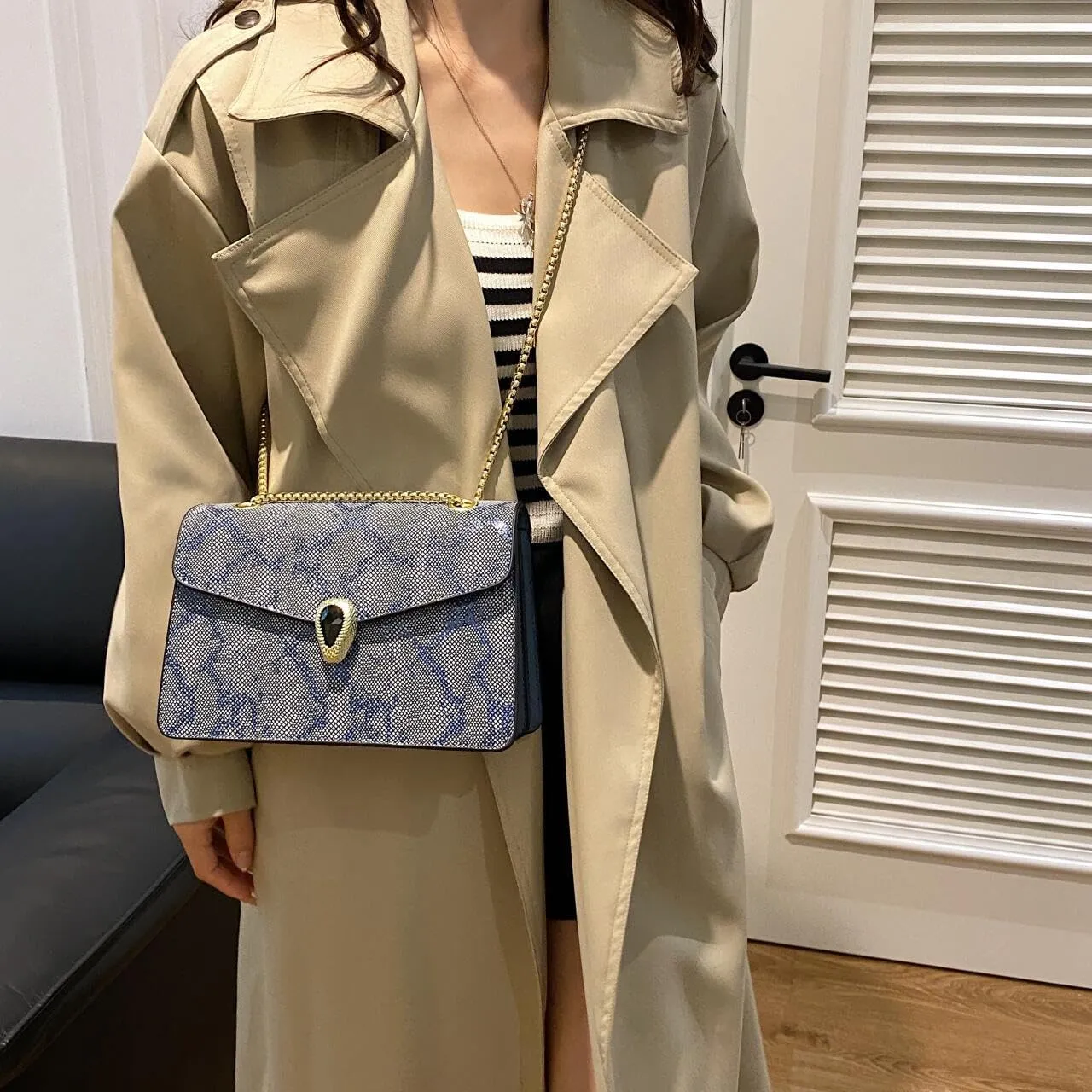 Crossbody Bags for Women Snake Printed Chain Shoulder Bags Trendy Handbags Clutch Purses